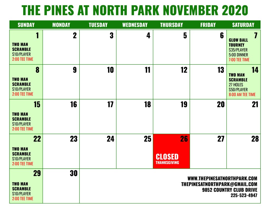 Event Calendar The Pines at North Park